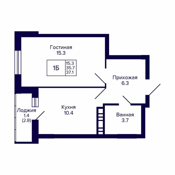 37,1 м², 1-комнатная квартира 5 230 000 ₽ - изображение 1