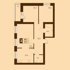 Квартира 69,1 м², 3-комнатная - изображение 1