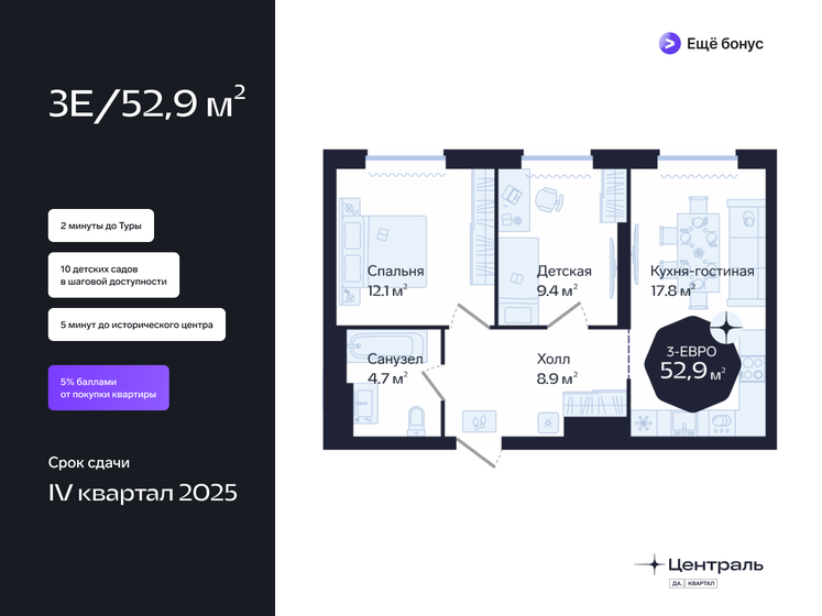 52,9 м², 2-комнатная квартира 8 560 000 ₽ - изображение 1