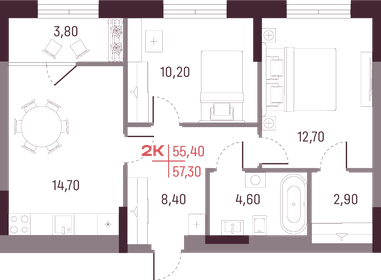 59,3 м², 2-комнатная квартира 7 540 000 ₽ - изображение 17