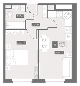 Квартира 36,4 м², 1-комнатные - изображение 1