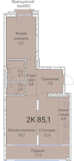 85,1 м², 2-комнатная квартира 14 885 200 ₽ - изображение 1
