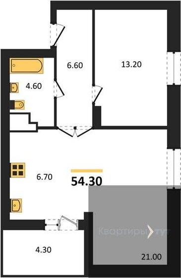 54,3 м², 1-комнатная квартира 6 787 500 ₽ - изображение 1