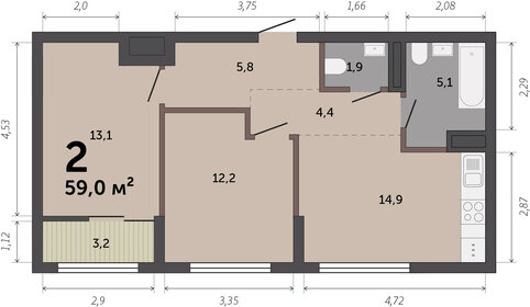 51,6 м², 2-комнатная квартира 7 790 000 ₽ - изображение 118