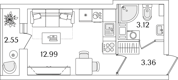 Квартира 20,8 м², студия - изображение 1