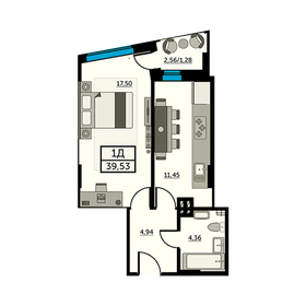 41 м², квартира-студия 9 350 000 ₽ - изображение 107