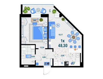 Квартира 48,3 м², 1-комнатная - изображение 1