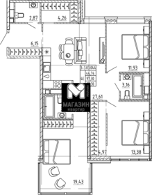 Квартира 97,3 м², студия - изображение 1