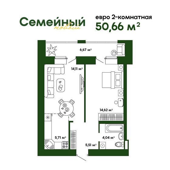 50,7 м², 2-комнатная квартира 4 103 460 ₽ - изображение 1