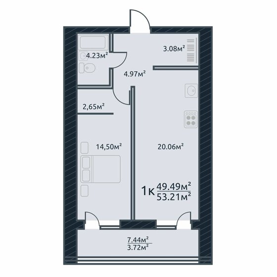 53,2 м², 1-комнатная квартира 6 999 000 ₽ - изображение 1