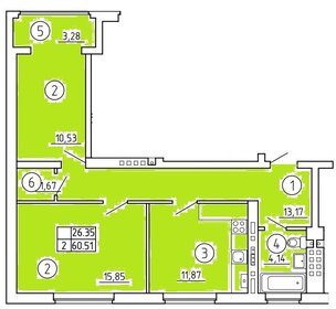 Квартира 60,5 м², 2-комнатная - изображение 1