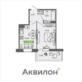 Квартира 33,5 м², 1-комнатная - изображение 1