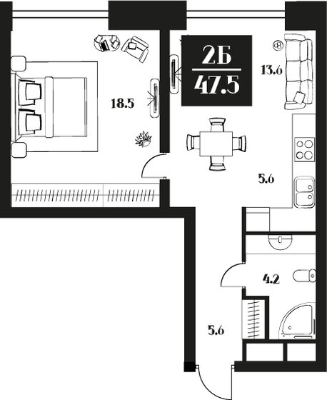 47,5 м², 2-комнатные апартаменты 27 550 000 ₽ - изображение 1