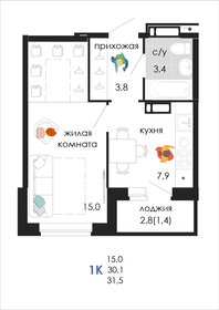 32 м², 1-комнатная квартира 4 212 381 ₽ - изображение 33