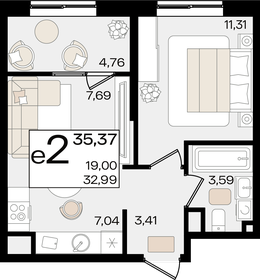 Квартира 35,5 м², 2-комнатная - изображение 1