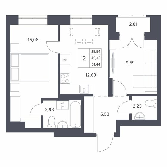 52,1 м², 2-комнатная квартира 6 400 000 ₽ - изображение 1