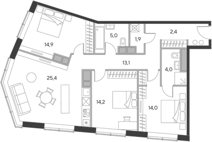 Квартира 94,4 м², 3-комнатные - изображение 1