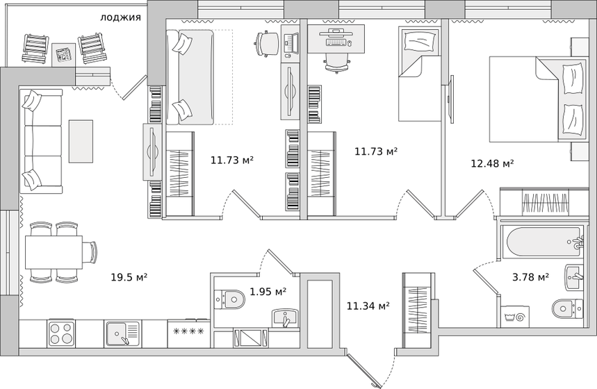 76,2 м², 3-комнатная квартира 19 710 032 ₽ - изображение 1