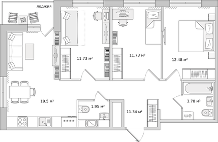 95,5 м², 3-комнатная квартира 20 850 000 ₽ - изображение 134