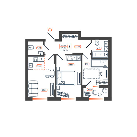 60,3 м², 3-комнатная квартира 6 589 500 ₽ - изображение 7