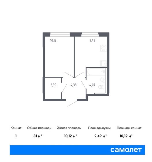 31 м², 1-комнатная квартира 5 325 158 ₽ - изображение 1