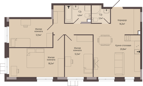 80 м², 3-комнатная квартира 11 997 600 ₽ - изображение 25