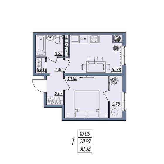 32,7 м², 1-комнатная квартира 3 100 000 ₽ - изображение 84