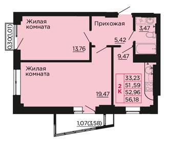 53 м², 2-комнатная квартира 6 143 360 ₽ - изображение 5