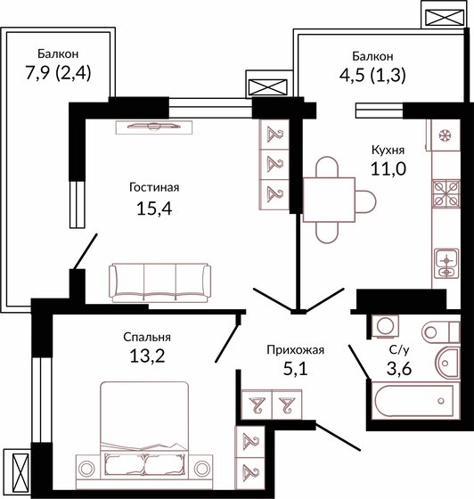 52 м², 2-комнатная квартира 7 160 400 ₽ - изображение 1