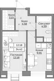 Квартира 34,4 м², 1-комнатная - изображение 1