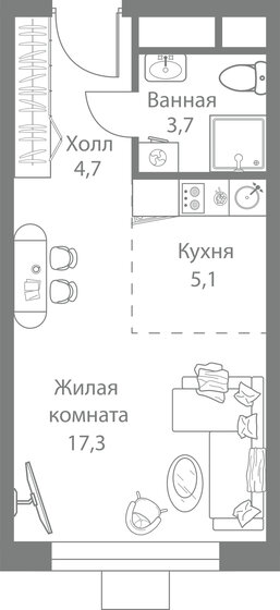 31 м², 1-комнатная квартира 9 447 250 ₽ - изображение 1