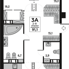 Квартира 95,6 м², 3-комнатная - изображение 2