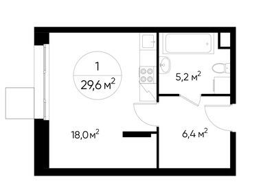 Квартира 29,6 м², студия - изображение 1