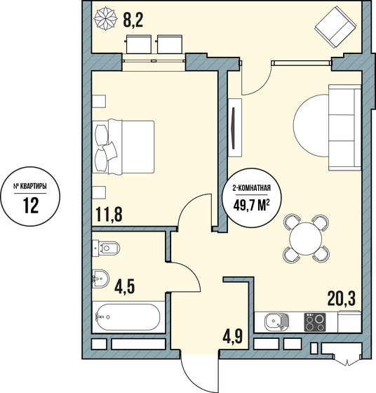 55,4 м², 2-комнатные апартаменты 8 498 700 ₽ - изображение 1