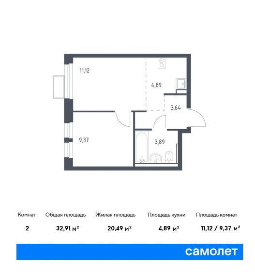 32,9 м², 1-комнатная квартира 7 112 799 ₽ - изображение 1