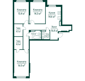 Квартира 91,4 м², 3-комнатная - изображение 1