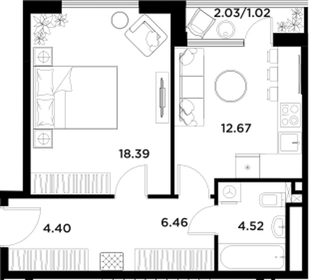 Квартира 47,5 м², 1-комнатная - изображение 1