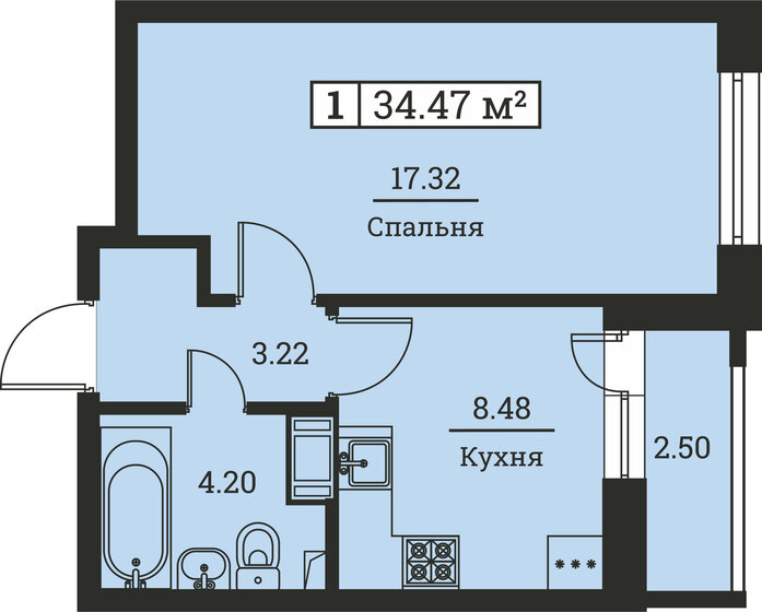 34,5 м², 1-комнатная квартира 6 756 120 ₽ - изображение 7