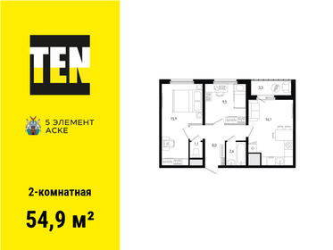 Квартира 54,9 м², 2-комнатная - изображение 1