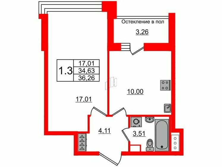 34,6 м², 1-комнатная квартира 9 900 041 ₽ - изображение 1