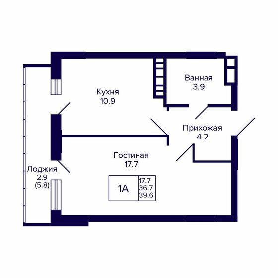 39,6 м², 1-комнатная квартира 5 227 200 ₽ - изображение 1