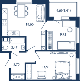 Квартира 54,8 м², 2-комнатные - изображение 1