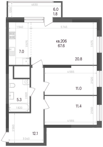 67,6 м², 2-комнатная квартира 7 950 388 ₽ - изображение 1