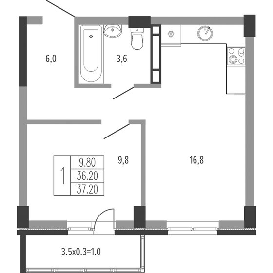 37,2 м², 1-комнатная квартира 8 506 152 ₽ - изображение 1