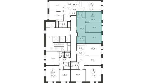 Квартира 64,3 м², 2-комнатная - изображение 2