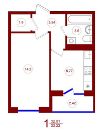 33 м², 1-комнатная квартира 3 000 000 ₽ - изображение 78