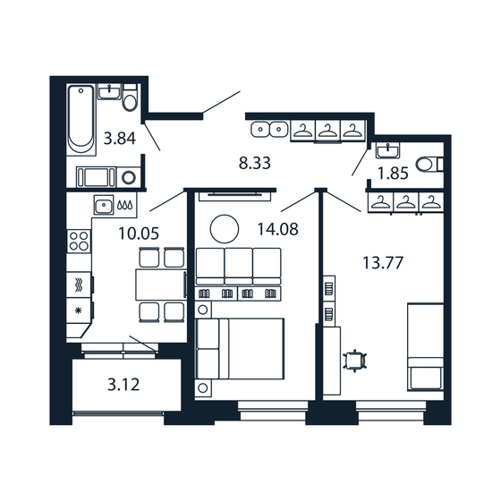 53,5 м², 2-комнатная квартира 6 897 888 ₽ - изображение 1