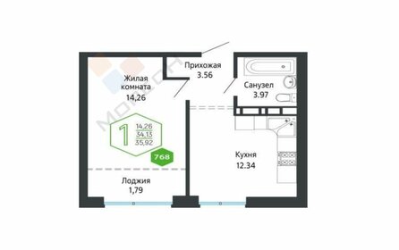 Квартира 35,9 м², 1-комнатная - изображение 1