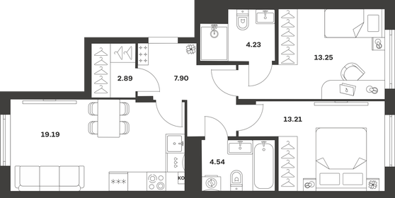 Квартира 65,2 м², 2-комнатная - изображение 1