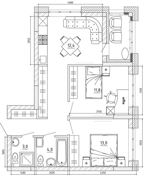 59,1 м², 2-комнатная квартира 7 151 100 ₽ - изображение 1